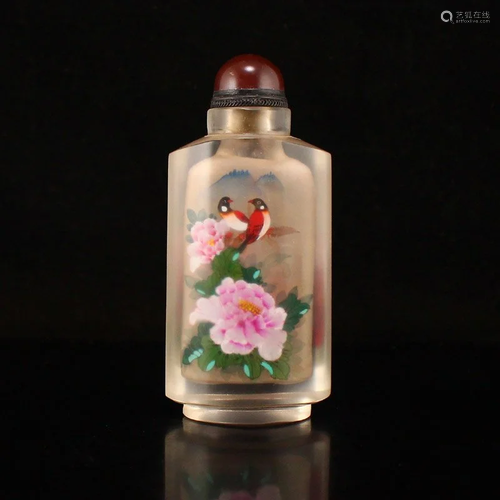 Glass Inside Painting Magpies & Flowers Snuff Bottle