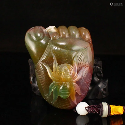 Chinese Agate Carved Foot & Spider Pendant