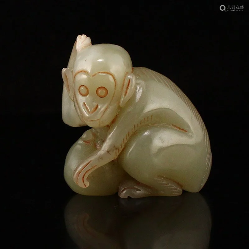 Chinese Hetian Jade Monkey & Peach Pendant