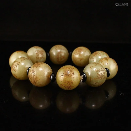 Chinese Hetian Jade Buddhism Heart Sutra Beads Bracelet