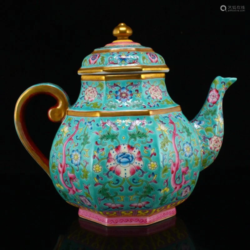 Qing Dynasty Gilt Edges Famille Rose Porcelain Teapot