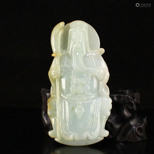 Hand Carved Natural Jadeite Guangong Pendant