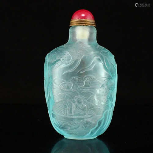 Vintage Chinese Blue Peking Glass Snuff Bottle