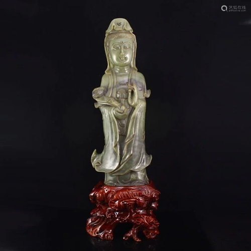 Vintage Chinese Hetian Jade Ruyi Kwan-yin Statue