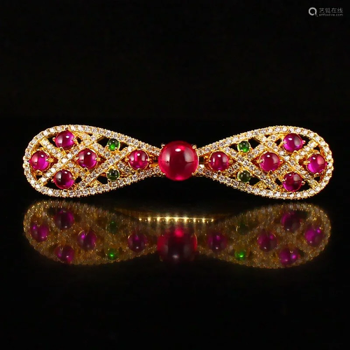 Beautiful Gold Wire Inlay Gem Bowknot Hairpin