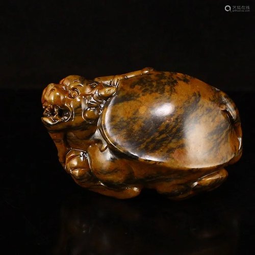 Chinese Hetian Zi Jade Fortune Dragon Turtle Pendant