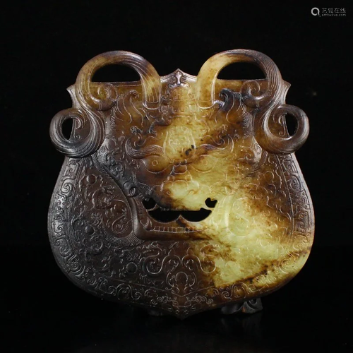 Vintage Chinese Hetian Jade Beast Head Mask