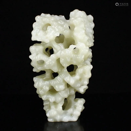 Openwork Chinese Hetian Jade Rockery Shape Statue