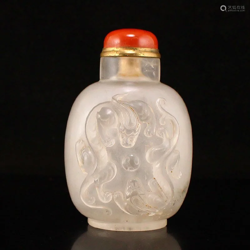 Chinese Qing Dy Crystal Chi Dragon Snuff Bottle