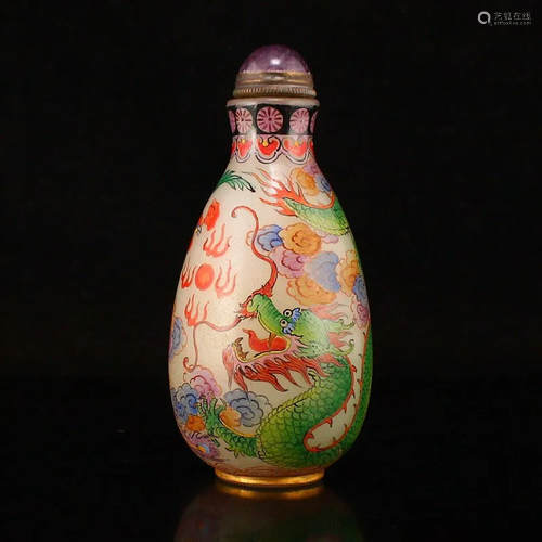 Famille Rose Peking Glass Dragon Phoenix Snuff Bottle