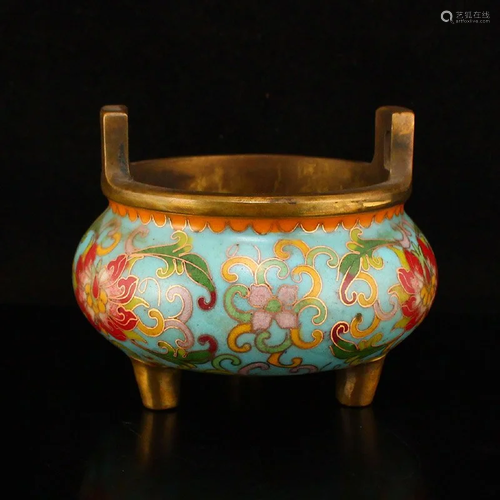 Chinese Gilt Gold Red Copper Cloisonne Incense Burner