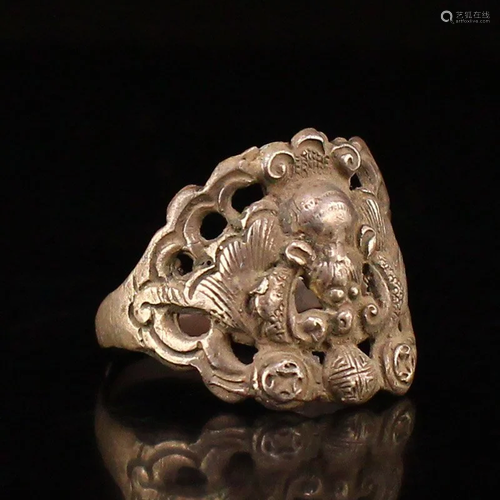 Vintage Chinese Pure Silver Fortune Bat Design Ring