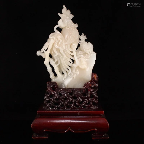 Superb Chinese Qing Dy Hetian Jade Rooster Statue