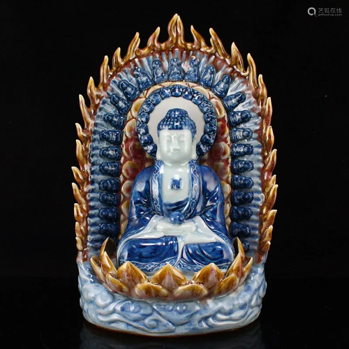 Blue And White Porcelain Siddhartha Buddha Statue