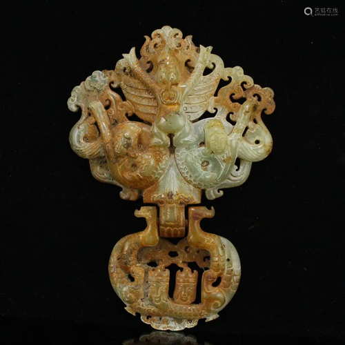 Superb Vintage Chinese Hetian Jade Dragon Knocker