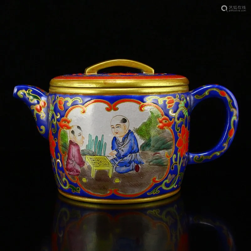 Qing Dynasty Gilt Gold Enamel Zisha Clay Teapot