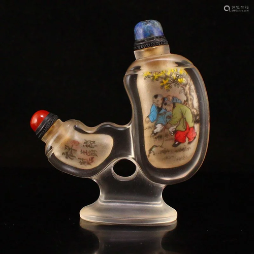 Peking Glass Inside Painting Conjoined Snuff Bottle