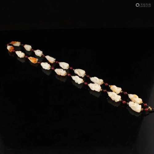 Superb Chinese Hetian Jade Figures Beads Necklace