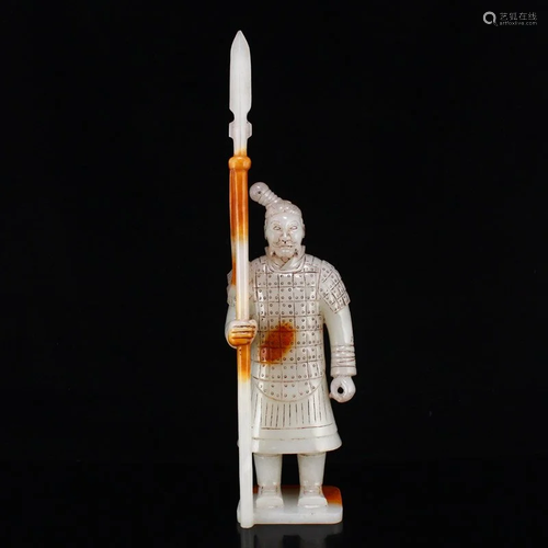 Superb Vintage Chinese Hetian Jade Soldier Statue