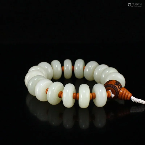 Chinese Natural Hetian Jade Beads Bracelet