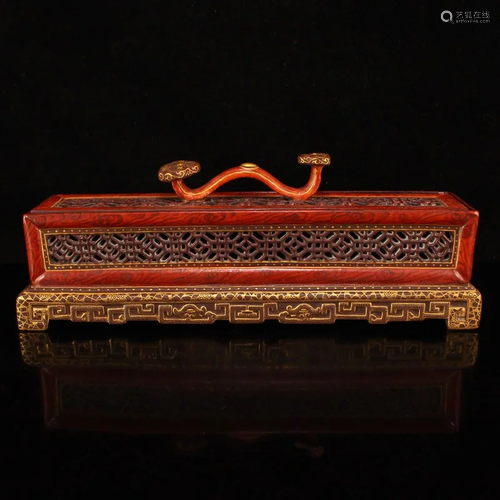 Openwork Gilt Gold Red Glaze Porcelain Incense Burner