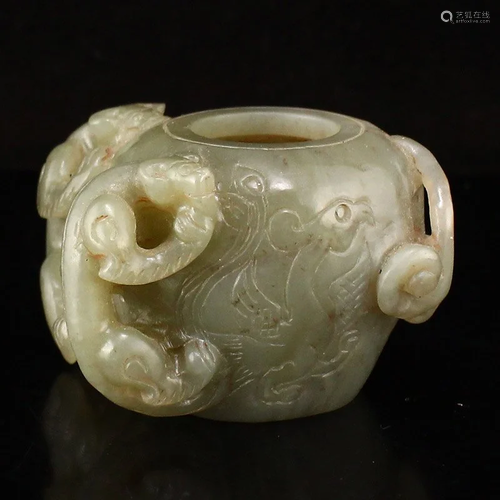 Hetian Jade High Relief Chi Dragon Brush Washer