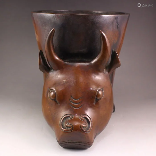 Red Copper Inlay Silver Wire Ox Head Incense Burner