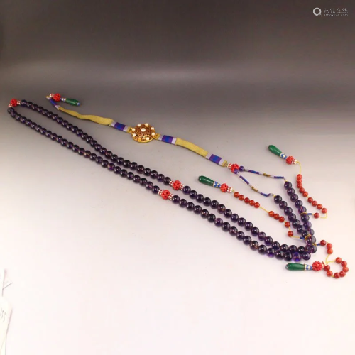 Chinese Qing Dy Amethyst Beads Court Officials Necklace