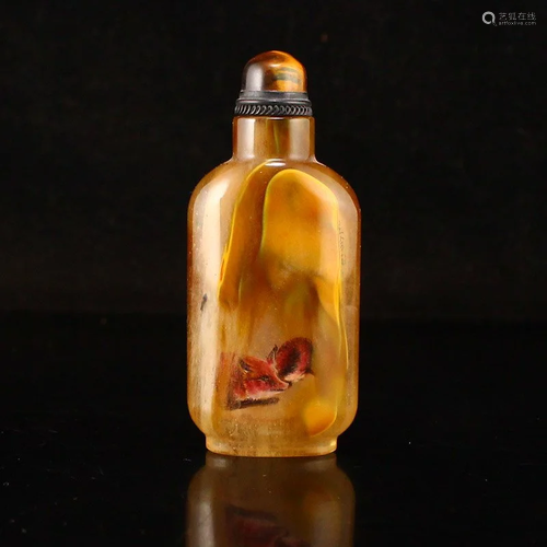 Chinese Yellow Crystal Inside Painting Fox Snuff Bottle