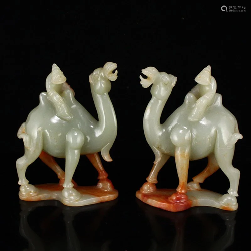 A Pair Superb Vintage Chinese Hetian Jade Camel Statues