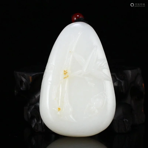 Chinese Natural Hetian Jade Bamboo & Spider Pendant