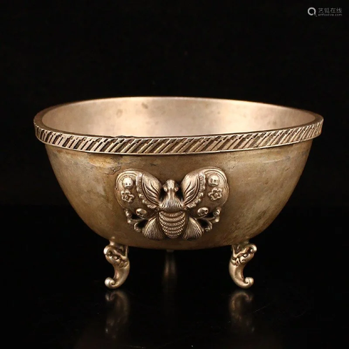 Vintage Silver 3 Legs Butterfly Bowl