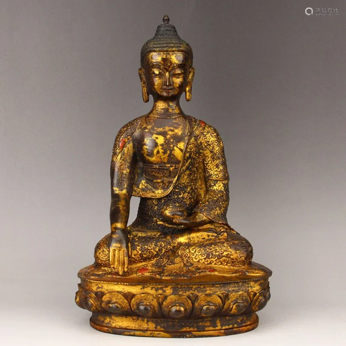 Vintage Chinese Gilt Gold Bronze Medicine Buddha Statue