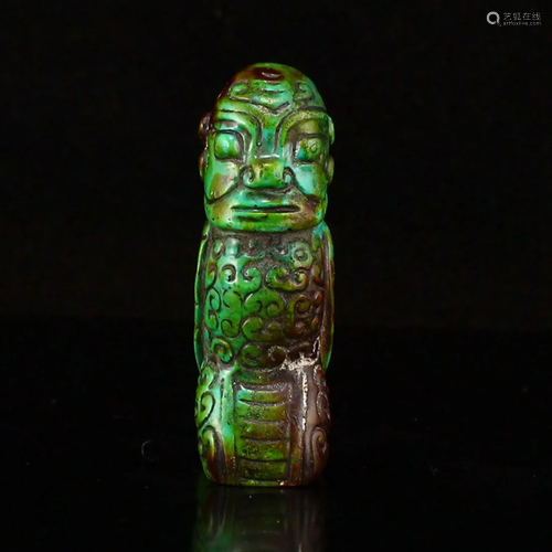 Vintage Hand Carved Turquoise Figure Pendant