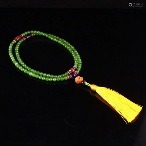 6 MM 108 Beads Chinese Green Hetian Jade Beads Necklace