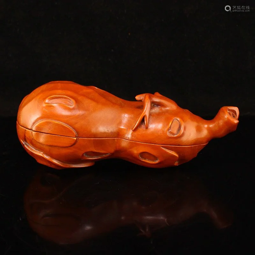 Vintage Chinese Boxwood Wood Carved Gourd Shape Box