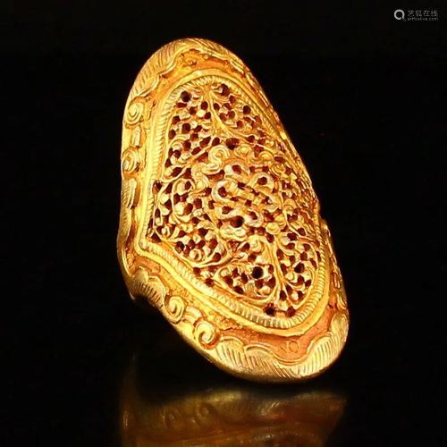 Vintage Chinese Gilt Gold Red Copper Man Ring