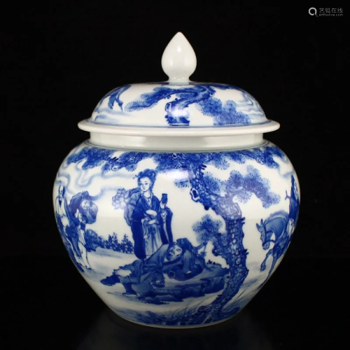 Blue And White Porcelain Eight Taoism Deity Design Jar