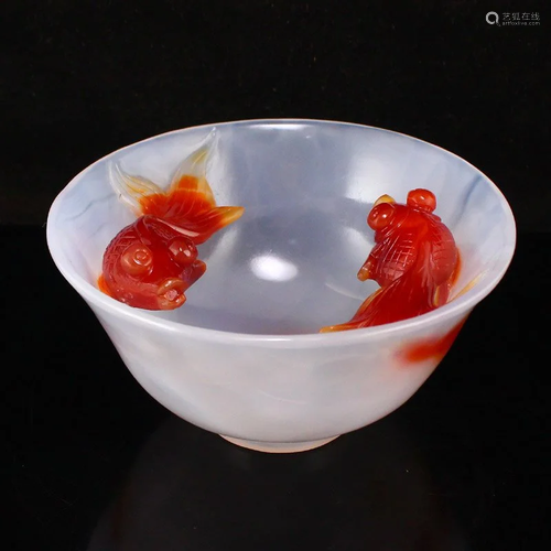 Beautiful Color Chinese Agate Double Goldfish Bowl