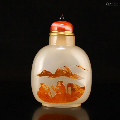 Qing Dy Agate Low Relief Figures Snuff Bottle