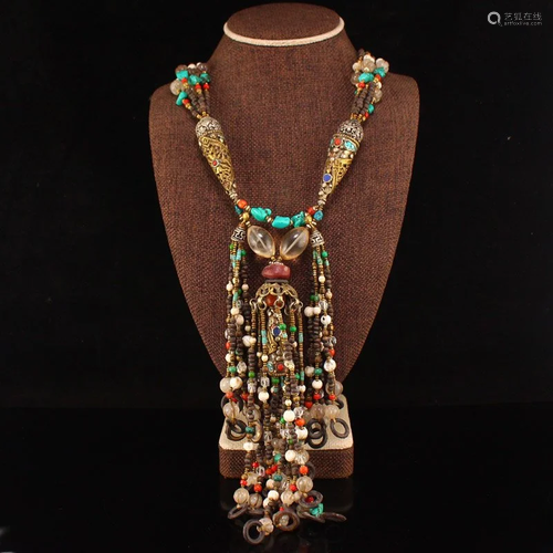 Tibetan Silver & Turquoise,Agate,Crystal Necklace