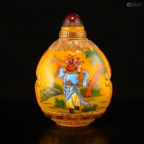 Chinese Gilt Gold Yellow Peking Glass Big Snuff Bottle