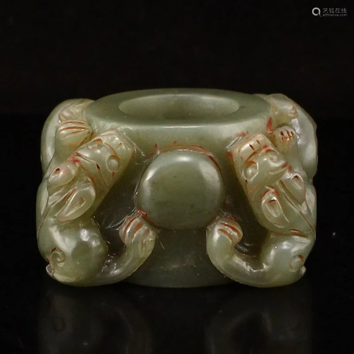 Hand Carved Chinese Hetian Jade Chi Dragon Thumb Ring