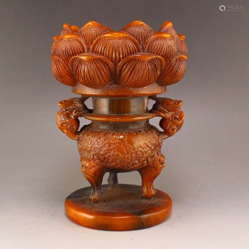 Vintage Ox Horn Lotus Flower 3 Legs Candlestick