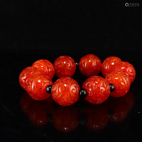 Openwork Vintage Chinese Red Agate Beads Bracelet