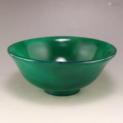 Chinese Green Agate Double Rings Bowl w Certificate