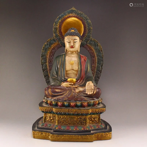 Chinese Gilt Gold Red Copper Siddhartha Buddha Statue