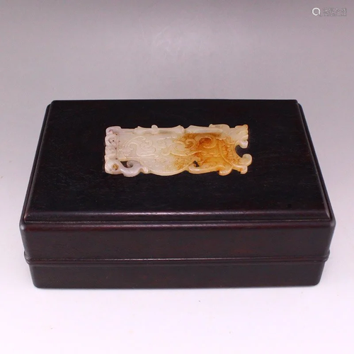 Vintage Chinese Zitan Wood Inlay Jade Jewelry Box