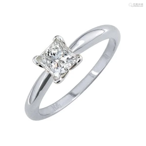 Certified 0.9 CTW Princess Diamond Solitaire 14k Ring F