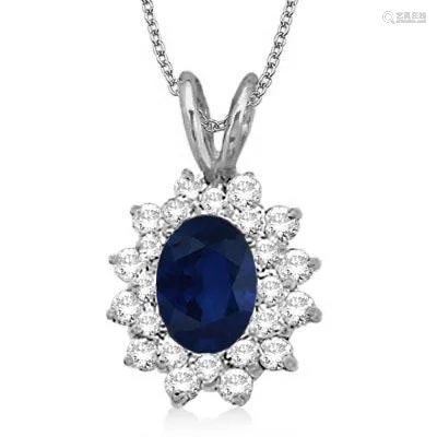 Blue Sapphire and Diamond Accented Pendant 14k Whit…